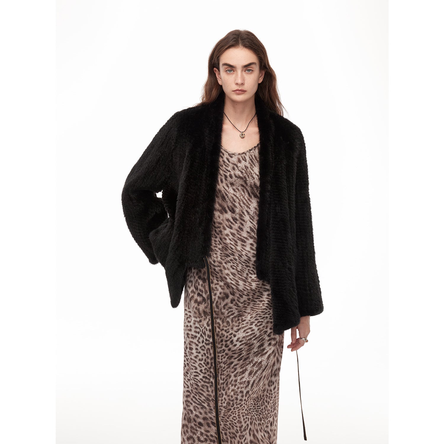 "Texture Mink" Lightweight and Warm, Handcrafted Double-sided Knitted Loose Mink Fur Coat for Women-5