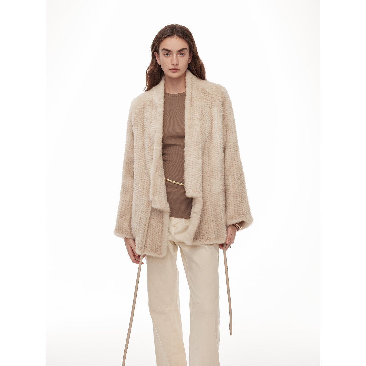 "Texture Mink" Lightweight and Warm, Handcrafted Double-sided Knitted Loose Mink Fur Coat for Women-2